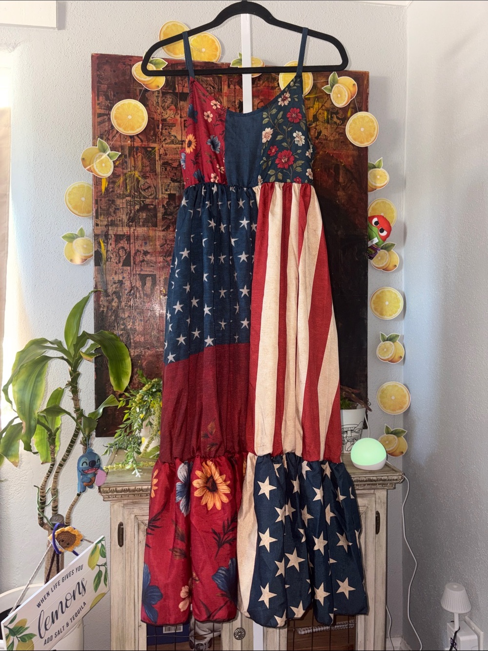 Patchwork Americana Floral Maxi Dress - Red, White & Blue